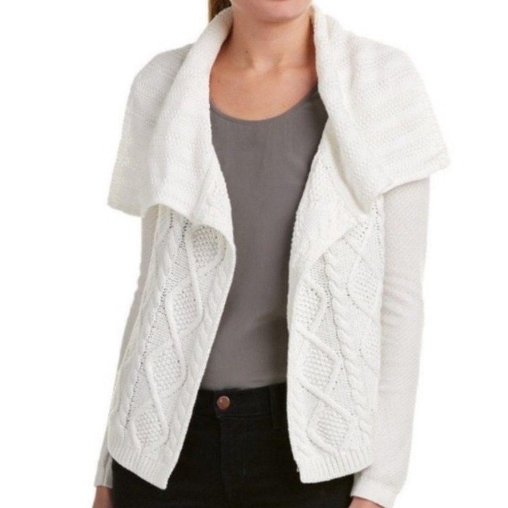 CAbi Shawl Collar Cableknit Open Cardigan Sweater